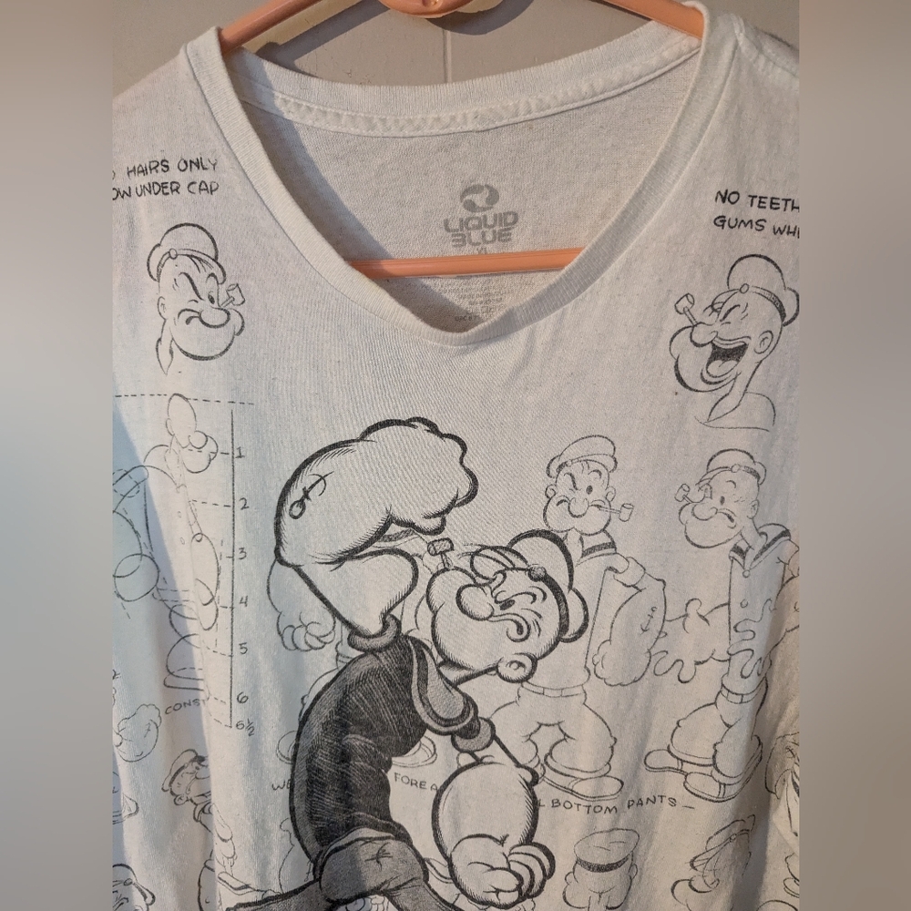Popeye Liquid Blue T Shirt White Mens X-Large All Over Print Drawing - Picture 6 of 6